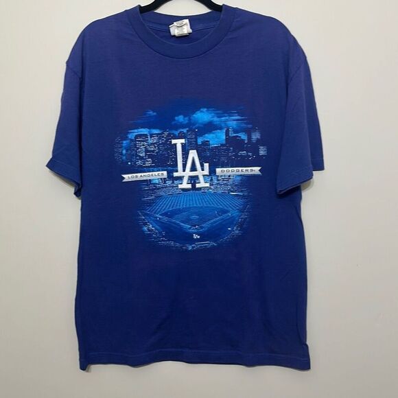Y2K‎ Majestic Mens Blue Los Angeles Dodgers Stadium Short Sleeve T-Shirt Large - Picture 1 of 8